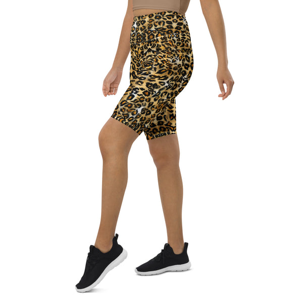 Brown Leopard Print Biker Shorts, Animal Print Biker Shorts, Premium Biker Shorts For Women-Made in EU/MX (US Size: XS-3XL) Women's Athletic Shorts, Cycling Shorts For Women, Bike Shorts, Womens Bike Short