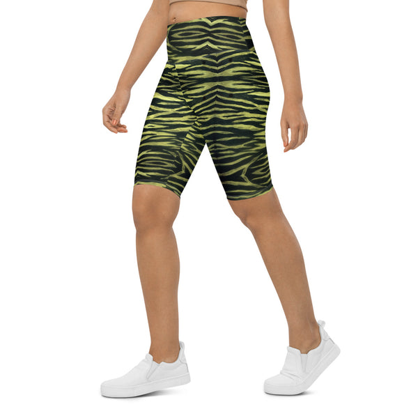 Yellow Tiger Striped Biker Shorts, Animal Print Biker Shorts, Premium Biker Shorts For Women-Made in EU/MX (US Size: XS-3XL) Women's Athletic Shorts, Cycling Shorts For Women, Bike Shorts, Womens Bike Short