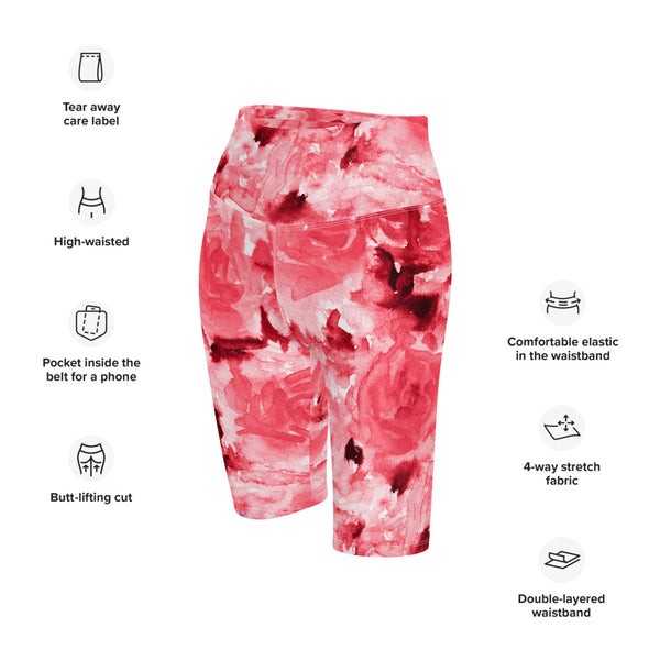 Red Rose Floral Biker Shorts