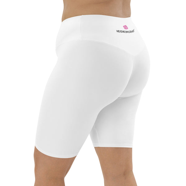 Solid White Color Biker Shorts, Bright White Color Biker Shorts, Premium Biker Shorts For Women-Made in EU/MX (US Size: XS-3XL) Women's Athletic Shorts, Cycling Shorts For Women, Bike Shorts, Womens Bike Short