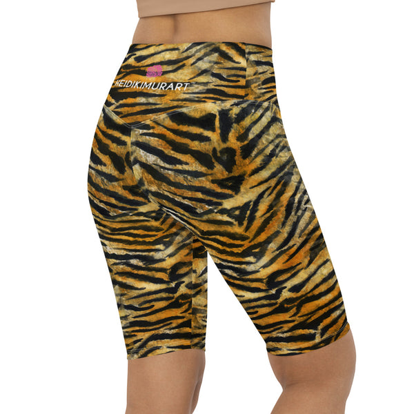 Orange Tiger Striped Biker Shorts, Animal Print Biker Shorts, Premium Biker Shorts For Women-Made in EU/MX (US Size: XS-3XL) Women's Athletic Shorts, Cycling Shorts For Women, Bike Shorts, Womens Bike Short