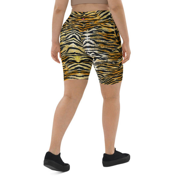 Orange Tiger Striped Biker Shorts, Tiger Strips Animal Print Women's Biker Shorts, Premium Biker Shorts For Women-Made in EU/MX (US Size: XS-3XL) Women's Athletic Shorts, Cycling Shorts For Women, Bike Shorts, Womens Bike Short
