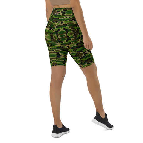 Green Camo Biker Shorts, Camouflage Army Print Women's Biker Shorts, Premium Biker Shorts For Women-Made in EU/MX (US Size: XS-3XL) Women's Athletic Shorts, Cycling Shorts For Women, Bike Shorts, Womens Bike Short