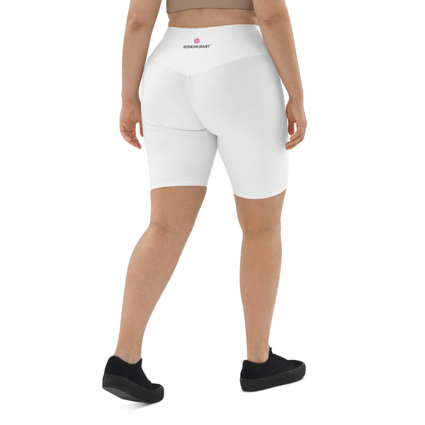 Solid White Color Biker Shorts, Bright White Color Biker Shorts, Premium Biker Shorts For Women-Made in EU/MX (US Size: XS-3XL) Women's Athletic Shorts, Cycling Shorts For Women, Bike Shorts, Womens Bike Short