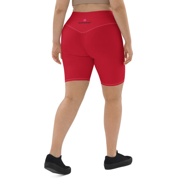 Red Women's Biker Shorts, Solid Red Color Biker Shorts, Premium Biker Shorts For Women-Made in EU/MX (US Size: XS-3XL) Women's Athletic Shorts, Cycling Shorts For Women, Bike Shorts, Womens Bike Short