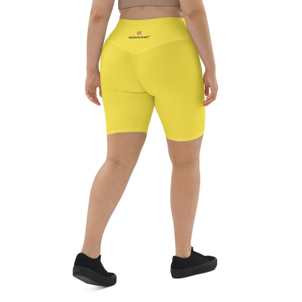 Bright Yellow Solid Color Biker Shorts, Light Yellow Solid Colored Biker Shorts, Premium Biker Shorts For Women-Made in EU/MX (US Size: XS-3XL) Women's Athletic Shorts, Cycling Shorts For Women, Bike Shorts, Womens Bike Short