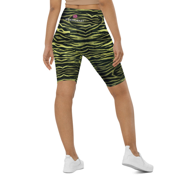 Yellow Tiger Striped Biker Shorts, Animal Print Biker Shorts, Premium Biker Shorts For Women-Made in EU/MX (US Size: XS-3XL) Women's Athletic Shorts, Cycling Shorts For Women, Bike Shorts, Womens Bike Short