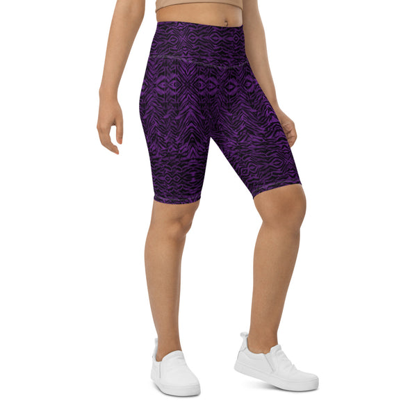 Purple Tiger Striped Biker Shorts, Animal Print Biker Shorts, Premium Biker Shorts For Women-Made in EU/MX (US Size: XS-3XL) Women's Athletic Shorts, Cycling Shorts For Women, Bike Shorts, Womens Bike Short