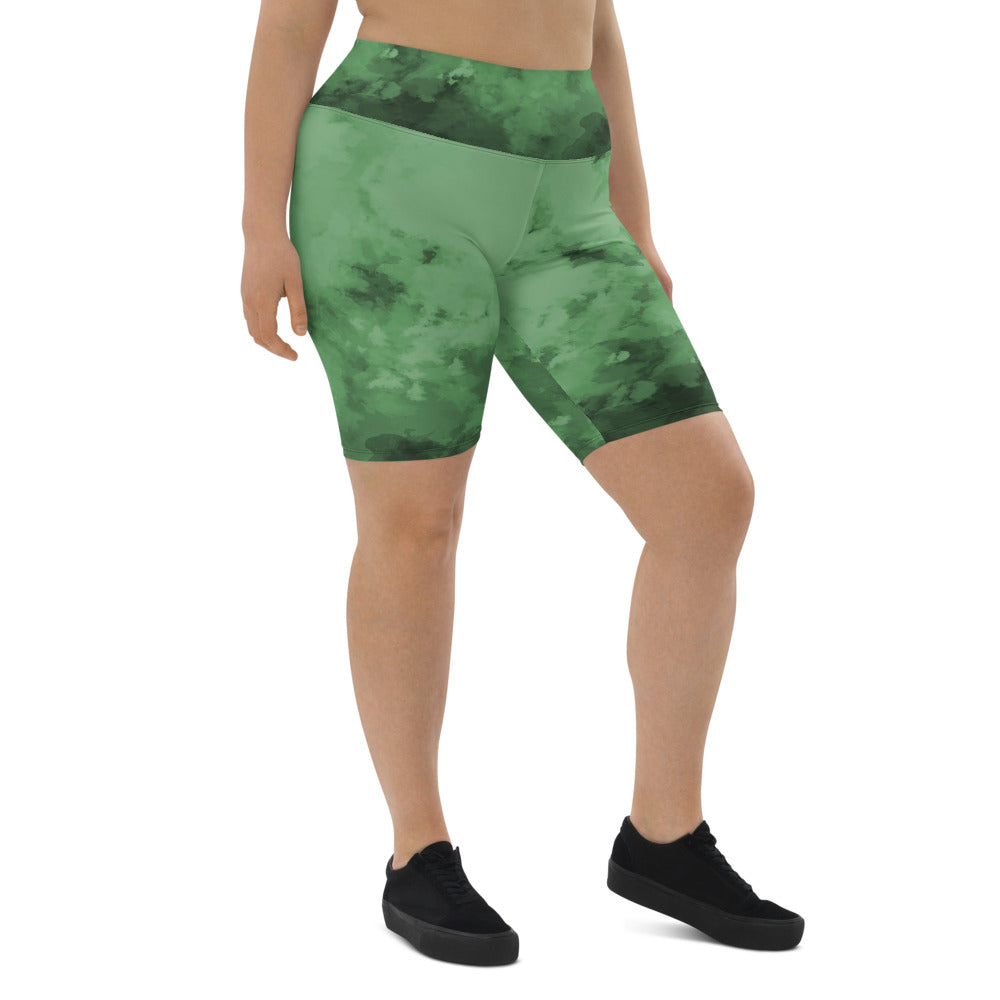 Green Abstract Biker Shorts