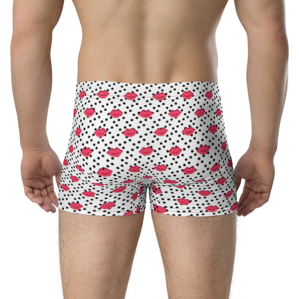 Sexy Kisses Men's Underwear, White and Black Polka Dots Printed Mid-Rise Stretchy Elastic Supportive Designer Premium Best Boxer Briefs Short Tights Undergarments -Made in USA/EU/MX (US Size: XS-3XL)