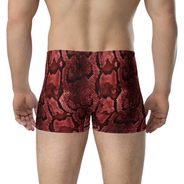 Red Snake Men's Boxer Briefs, Snake Print Sexy Wild Mid-Rise Stretchy Elastic Supportive Designer Premium Best Boxer Briefs Short Tights Undergarments Underpants -Made in USA/EU/MX (US Size: XS-3XL)