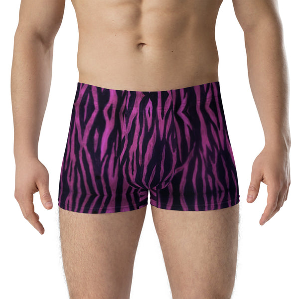 Pink Tiger Striped Boxer Briefs, Animal Print Designer Mid-Rise Mid-Rise Stretchy Elastic Supportive Designer Premium Best Boxer Briefs Short Tights Undergarments Underpants -Made in USA/EU/MX (US Size: XS-3XL)