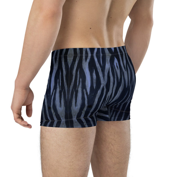 Tiger Striped Men's Underwear, Animal Print Blue Tiger Stripes Mid-Rise Stretchy Elastic Supportive Designer Premium Best Boxer Briefs Short Tights Undergarments -Made in USA/EU/MX (US Size: XS-3XL)