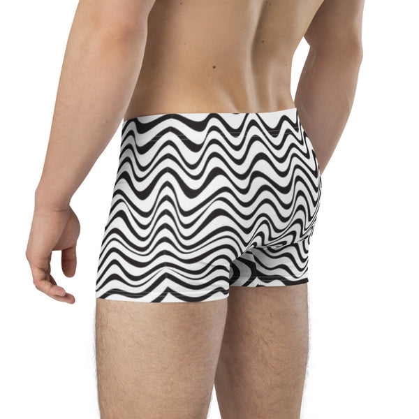 Black White Waves Men's Underwear, Designer Premium Best Boxer Briefs-Made in USA/EU/MX (US Size: XS-3XL)