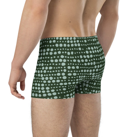 Green Pattern Men's Boxer Briefs, Dotted Mid-Rise Stretchy Elastic Supportive Designer Premium Best Boxer Briefs Short Tights Undergarments -Made in USA/EU/MX (US Size: XS-3XL)