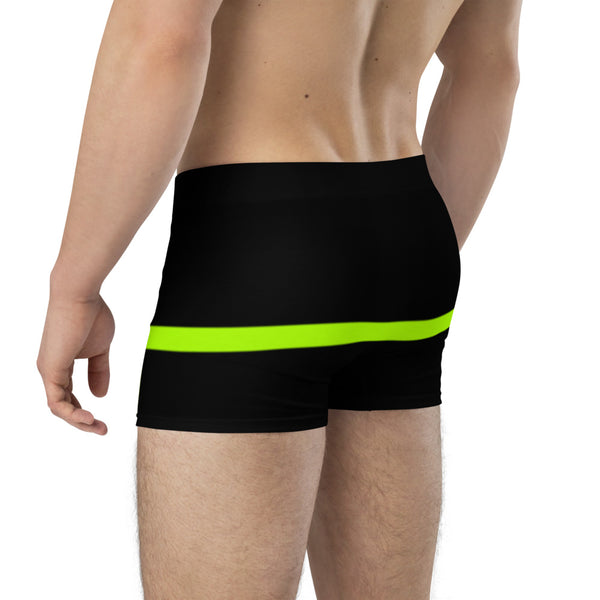 Black Neon Striped Men's Underwear, Mid-Rise Stretchy Elastic Supportive Designer Premium Best Boxer Briefs Short Tights Undergarments -Made in USA/EU/MX (US Size: XS-3XL)