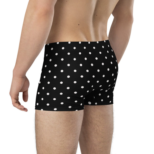 Black Polka Dots Boxer Briefs, Mid-Rise Stretchy Elastic Supportive Designer Premium Best Boxer Briefs Short Tights Undergarments -Made in USA/EU/MX (US Size: XS-3XL)
