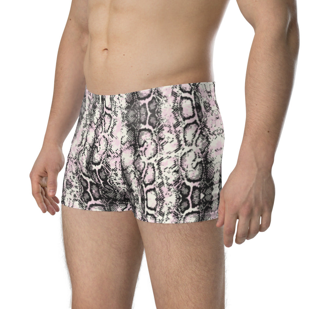 Python Snake Print Men's Underwear, Mid-Rise Stretchy Elastic Supportive Designer Premium Best Boxer Briefs Short Tights Undergarments -Made in USA/EU/MX (US Size: XS-3XL)