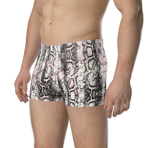 Python Snake Print Men's Underwear, Mid-Rise Stretchy Elastic Supportive Designer Premium Best Boxer Briefs Short Tights Undergarments -Made in USA/EU/MX (US Size: XS-3XL)