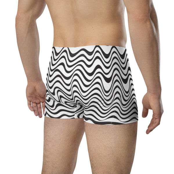 Black White Waves Men's Underwear, Designer Premium Best Boxer Briefs-Made in USA/EU/MX (US Size: XS-3XL)
