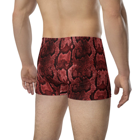 Red Snake Men's Boxer Briefs, Snake Print Sexy Wild Mid-Rise Stretchy Elastic Supportive Designer Premium Best Boxer Briefs Short Tights Undergarments Underpants -Made in USA/EU/MX (US Size: XS-3XL)