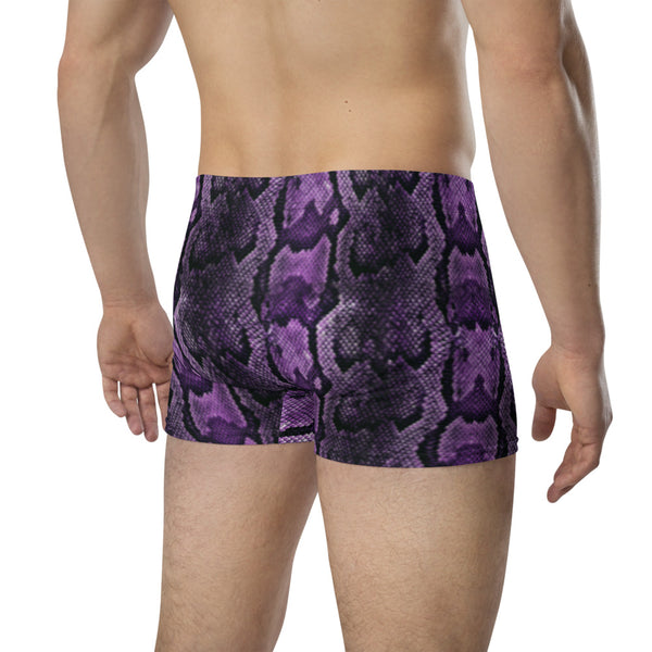 Purple Snake Men's Boxer Briefs, Snake Print Sexy Wild Mid-Rise Stretchy Elastic Supportive Designer Premium Best Boxer Briefs Short Tights Undergarments Underpants -Made in USA/EU/MX (US Size: XS-3XL)