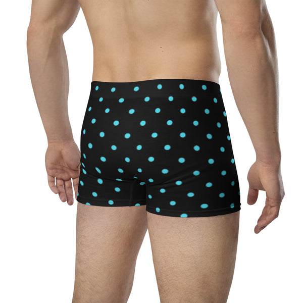 Polka Dots Men's Boxer Briefs, Designer Mid-Rise Black and Blue Dotted Polka Dots Printed Mid-Rise Stretchy Elastic Supportive Designer Premium Best Boxer Briefs Short Tights Undergarments Underpants -Made in USA/EU/MX (US Size: XS-3XL)