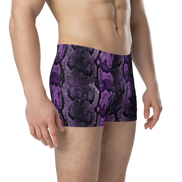 Purple Snake Men's Boxer Briefs, Snake Print Sexy Wild Mid-Rise Stretchy Elastic Supportive Designer Premium Best Boxer Briefs Short Tights Undergarments Underpants -Made in USA/EU/MX (US Size: XS-3XL)