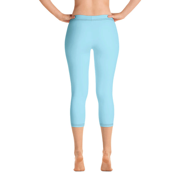 Light Blue Women's Capri Leggings-Heidikimurart Limited -Heidi Kimura Art LLC Light Blue Women's Capri Leggings, Solid Color Modern Best Women's Casual Tights Essential Best Ladies' Capri Leggings Casual Activewear - Made in USA/EU/MX (US Size: XS-XL)