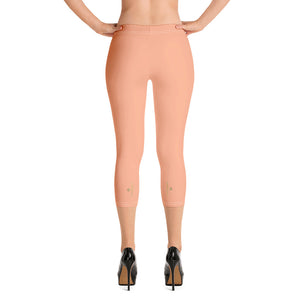 Peach Pink Capri Leggings-Heidikimurart Limited -XS-Heidi Kimura Art LLC Peach Pink Capri Leggings, Best Modern Solid Color Print Cute Designer Capri Designer Spandex Casual Fashion Leggings - Made in USA/EU (US Size: XS-XL)