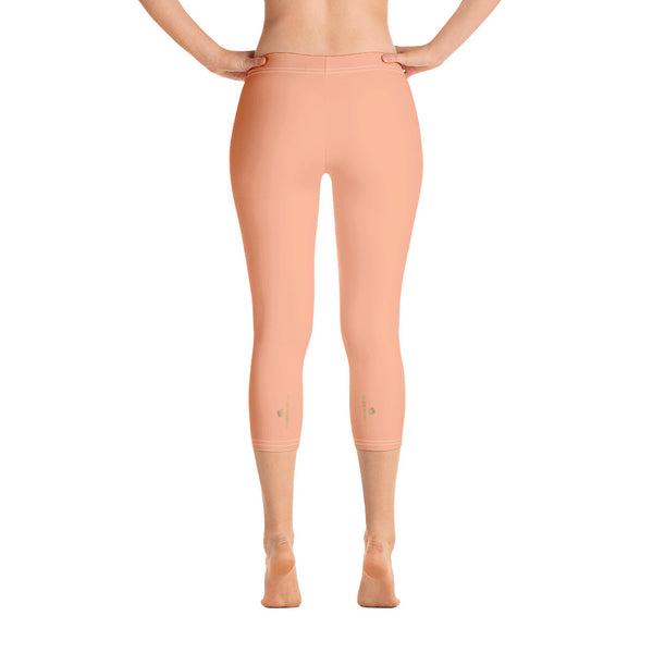 Peach Pink Capri Leggings-Heidikimurart Limited -Heidi Kimura Art LLC Peach Pink Capri Leggings, Best Modern Solid Color Print Cute Designer Capri Designer Spandex Casual Fashion Leggings - Made in USA/EU (US Size: XS-XL)