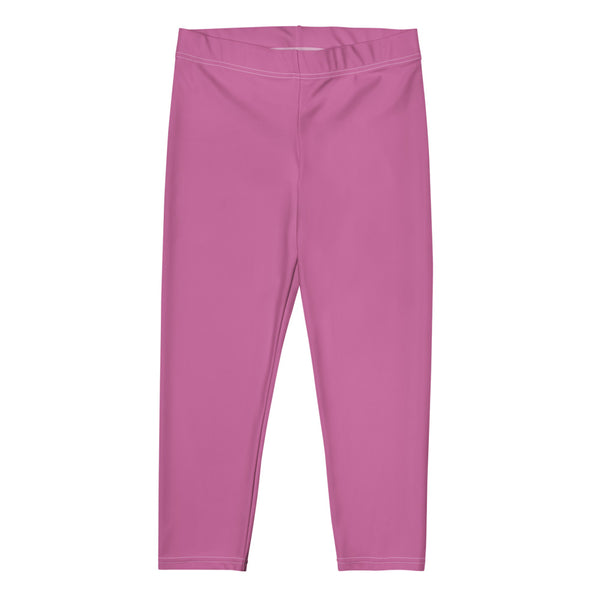 Pink Solid Color Capri Leggings-Heidikimurart Limited -Heidi Kimura Art LLC