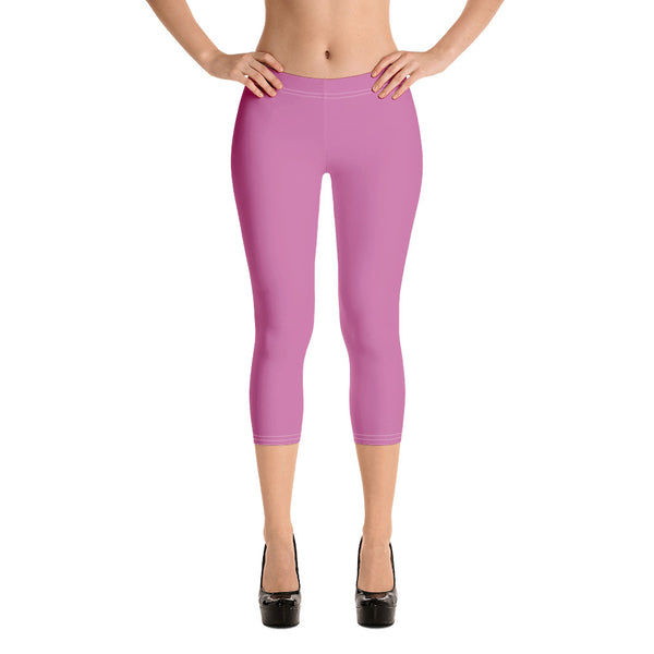 Pink Solid Color Capri Leggings-Heidikimurart Limited -Heidi Kimura Art LLC Pale Pink Capri Leggings, Best Modern Solid Color Print Cute Designer Capri Designer Spandex Casual Fashion Leggings - Made in USA/EU (US Size: XS-XL)