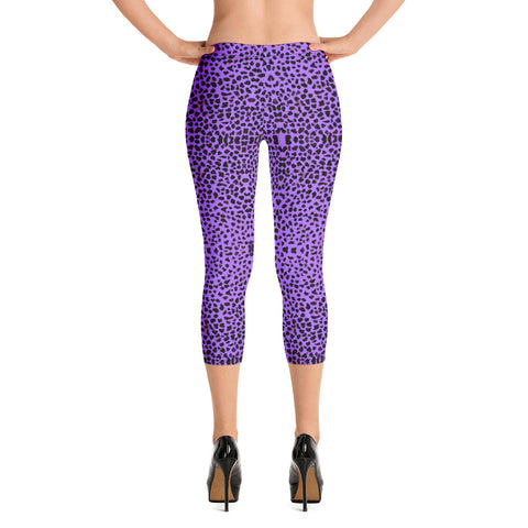 Purple Cheetah Capri Leggings-Heidikimurart Limited -XS-Heidi Kimura Art LLC Purple Cheetah Capri Leggings, Cute Leopard Animal Print Designer Casual Tights or Sporty Capri Leggings Yoga Pants For Ladies- Made in USA/EU/MX (US Size: XS-XL)