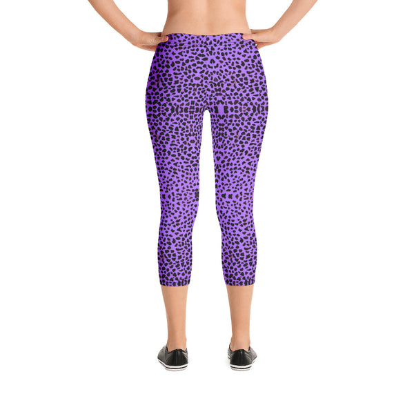 Purple Cheetah Capri Leggings-Heidikimurart Limited -Heidi Kimura Art LLC  Purple Cheetah Capri Leggings, Cute Leopard Animal Print Designer Casual Tights or Sporty Capri Leggings Yoga Pants For Ladies- Made in USA/EU/MX (US Size: XS-XL)