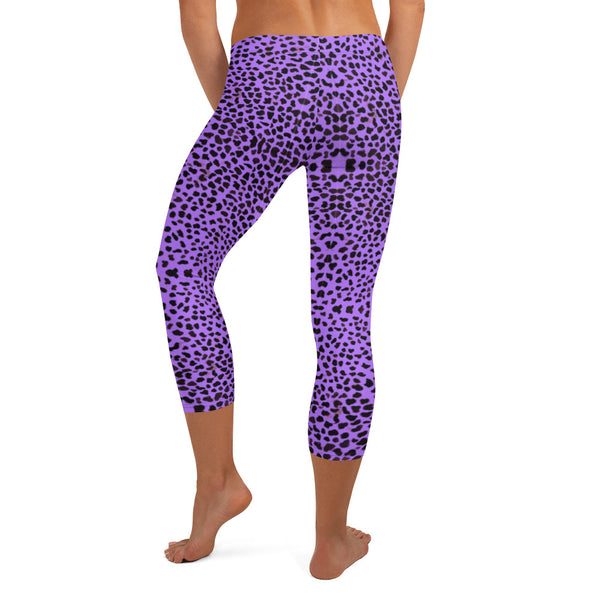 Purple Cheetah Capri Leggings-Heidikimurart Limited -Heidi Kimura Art LLC Purple Cheetah Capri Leggings, Cute Leopard Animal Print Designer Casual Tights or Sporty Capri Leggings Yoga Pants For Ladies- Made in USA/EU/MX (US Size: XS-XL)