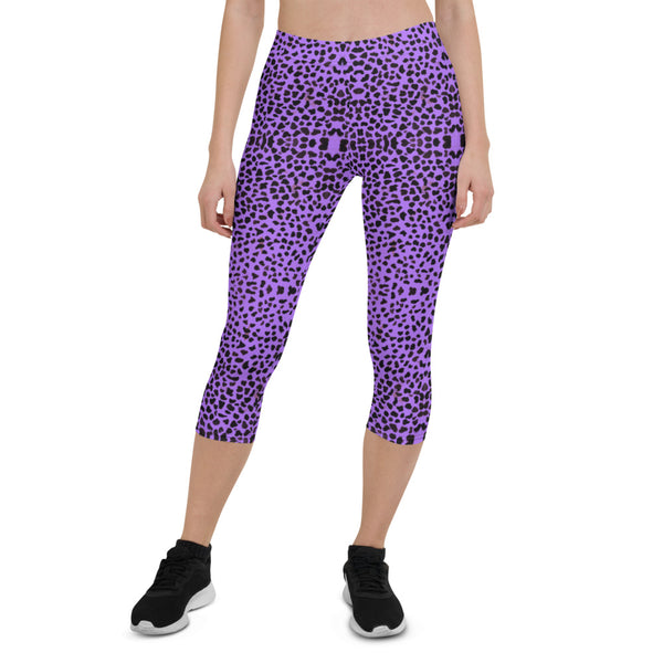 Purple Cheetah Capri Leggings-Heidikimurart Limited -Heidi Kimura Art LLC Purple Cheetah Capri Leggings, Cute Leopard Animal Print Designer Casual Tights or Sporty Capri Leggings Yoga Pants For Ladies- Made in USA/EU/MX (US Size: XS-XL)