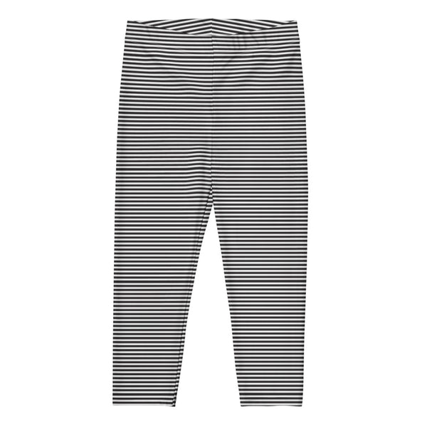 Black Striped Casual Capri Leggings - Heidikimurart Limited  Black Striped Casual Capri Leggings, Designer Stripes Modern Best Women's Casual Tights Marble Print Capri Leggings Casual Activewear - Made in USA/EU/MX (US Size: XS-XL)