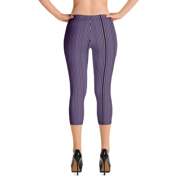 Purple Stripe Casual Capri Leggings - Heidikimurart Limited 