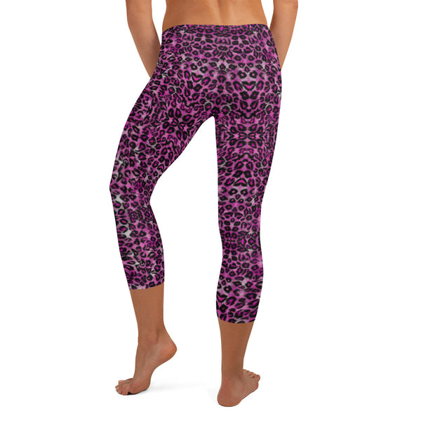 Pink Leopard Print Capri Leggings, Leopard Animal Print Capri Leggings, Modern Best Women's Casual Tights Capri Leggings Casual Activewear, ‎Women's Capri Leggings, Girls Capri Gym Leggings, Capri Leggings For Summer - Made in USA/EU/MX (US Size: XS-XL)