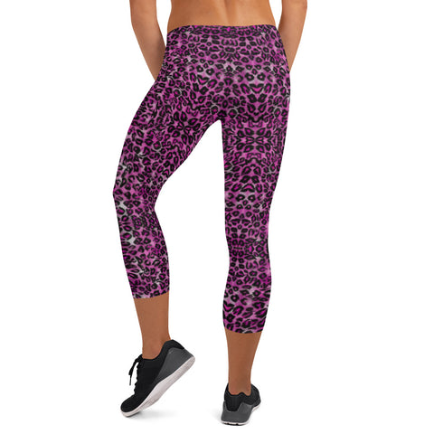 Pink Leopard Print Capri Leggings, Leopard Animal Print Capri Leggings, Modern Best Women's Casual Tights Capri Leggings Casual Activewear, ‎Women's Capri Leggings, Girls Capri Gym Leggings, Capri Leggings For Summer - Made in USA/EU/MX (US Size: XS-XL)