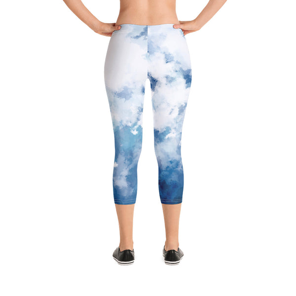 Abstract Women's Capri Leggings, Blue Abstract Capri Leggings, Abstract Modern Best Women's Casual Tights Capri Leggings Casual Activewear, ‎Women's Capri Leggings, Girls Capri Gym Leggings, Capri Leggings For Summer - Made in USA/EU/MX (US Size: XS-XL)