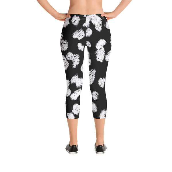 Black White Leopard Capri Leggings