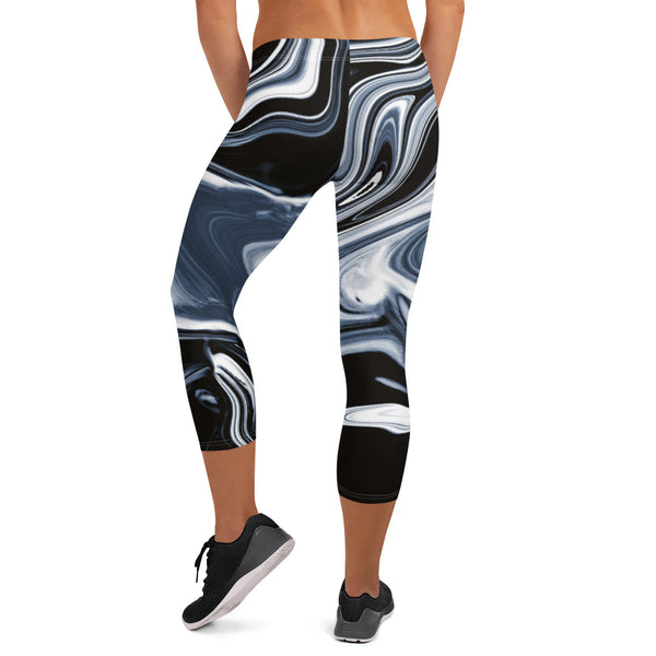 Blue Marble Print Capri Leggings