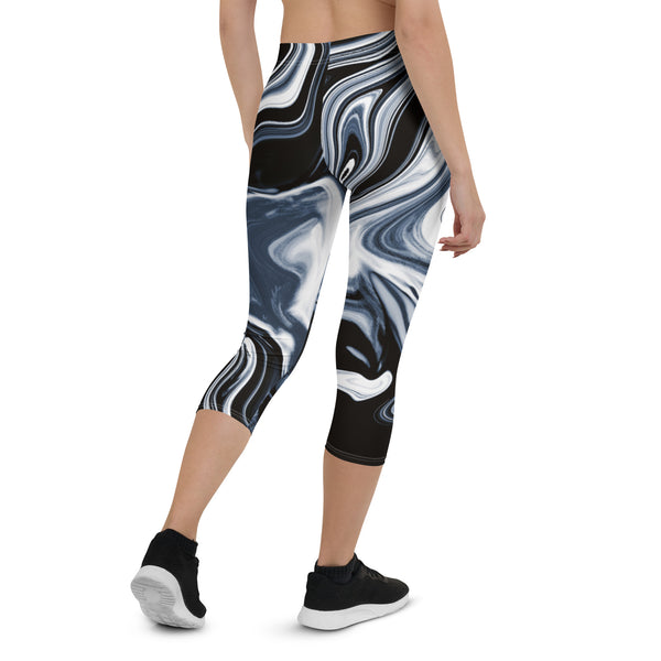 Blue Marble Print Capri Leggings