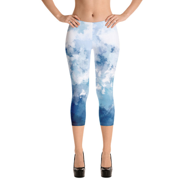 Abstract Women's Capri Leggings, Blue Abstract Capri Leggings, Abstract Modern Best Women's Casual Tights Capri Leggings Casual Activewear, ‎Women's Capri Leggings, Girls Capri Gym Leggings, Capri Leggings For Summer - Made in USA/EU/MX (US Size: XS-XL)