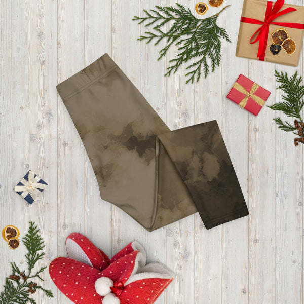 Abstract Women's Capri Leggings, Brown Abstract Capri Leggings, Abstract Modern Best Women's Casual Tights Capri Leggings Casual Activewear, ‎Women's Capri Leggings, Girls Capri Gym Leggings, Capri Leggings For Summer - Made in USA/EU/MX (US Size: XS-XL)