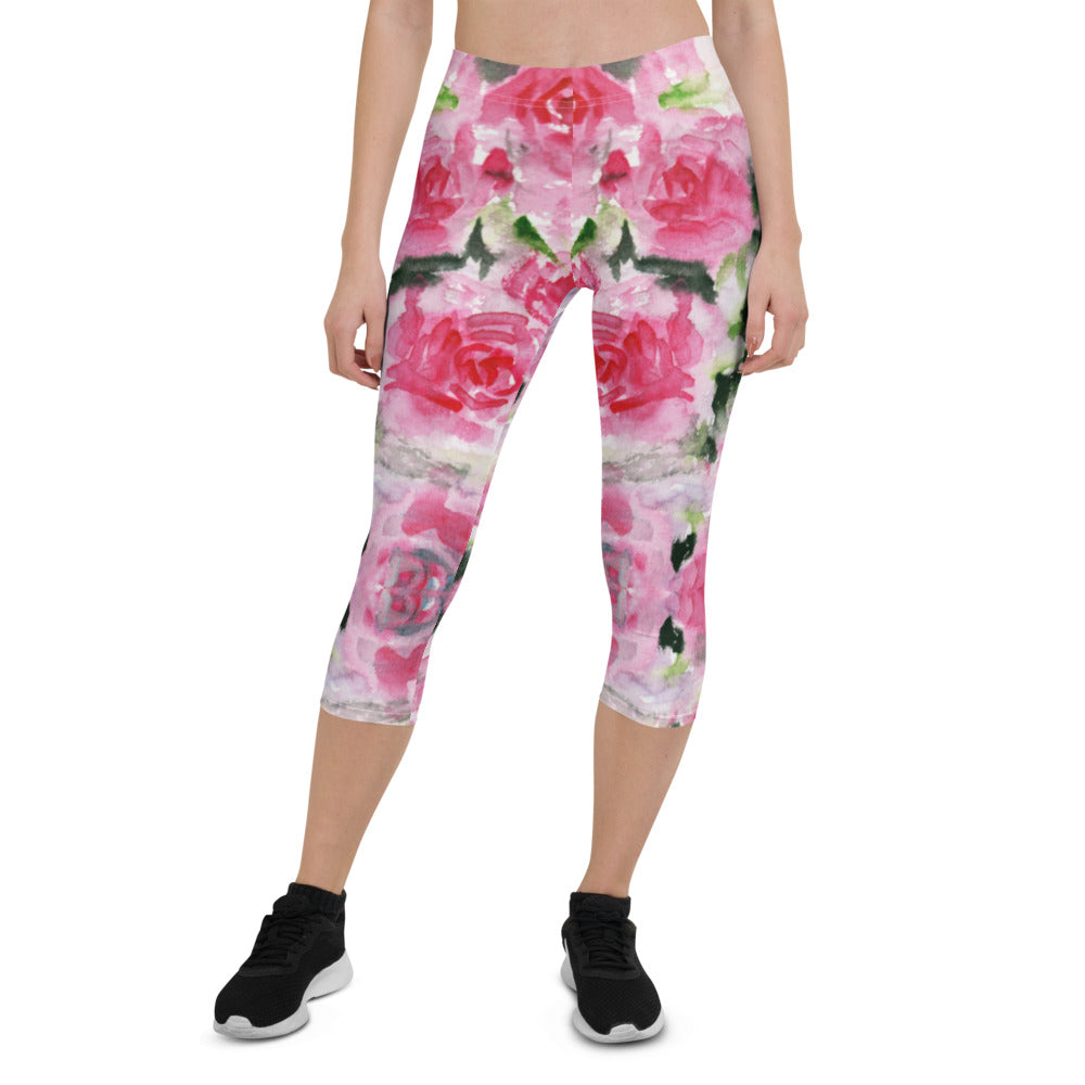 Flower Rose Casual Capri Leggings, Pink Floral Casual Tights Floral  Designer Casual 38–40 UPF Capri Leggings Activewear Outfit - Made in  USA/EU/MX (US Size: XS-…