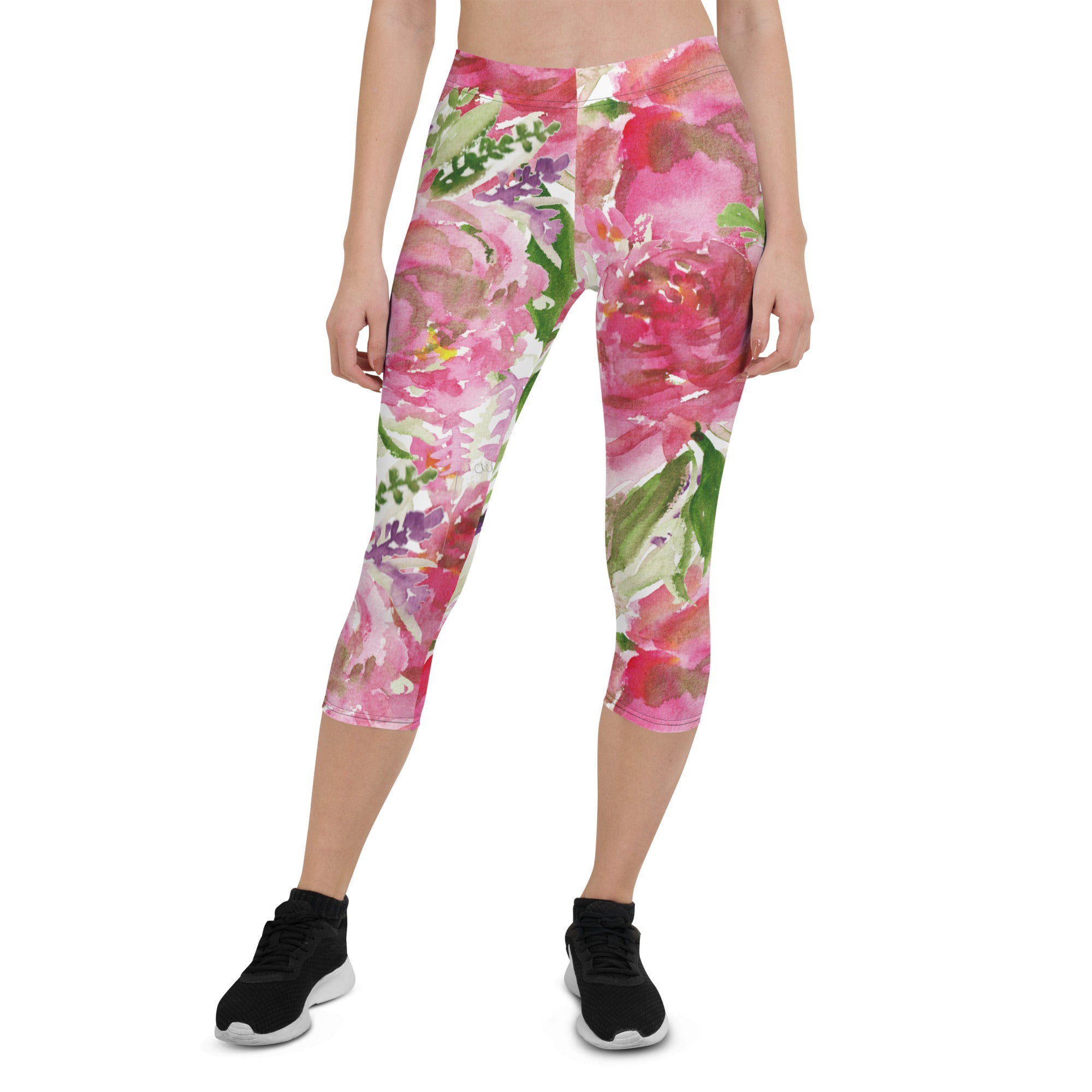 Pink Rose Women's Capri Leggings, Floral Casual Tights Floral Designer  Casual 38–40 UPF Capri Leggings Activewear Outfit - Made in USA/EU/MX (US  Size: XS-XL)
