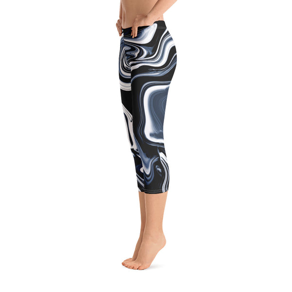 Blue Marble Print Capri Leggings